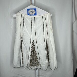 Ann Taylor White Skirt with Brown Embroidery
